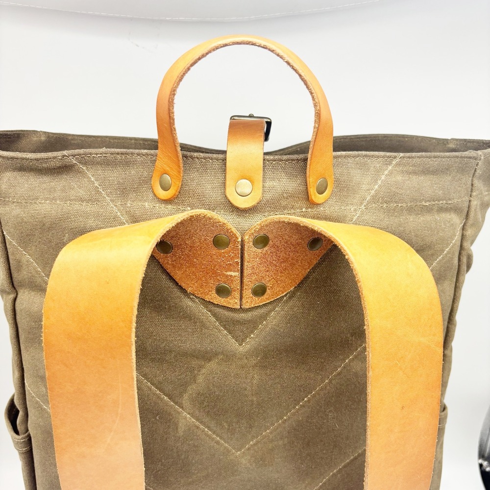 Winter Session Waxed Canvas Roll Top Backpack in Walnut Waxed + Tan Leather - Picture 12 of 16